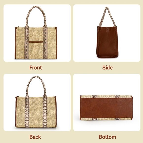 Straw Beach Tote Bag Women's Summer Handmade Woven Shoulder Purse - Picture 4 of 8